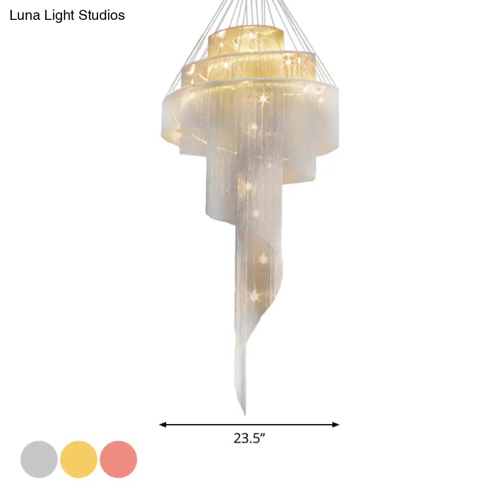 Sleek Aluminum Spiral Fountain Chandelier: Led Hanging Light For Modern Living Room