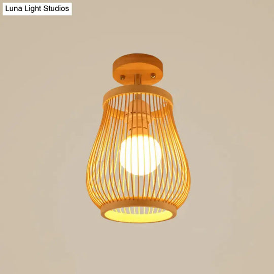 Sleek Asian Bamboo Geometric Semi Flush Mount Ceiling Light With Wood Finish / B