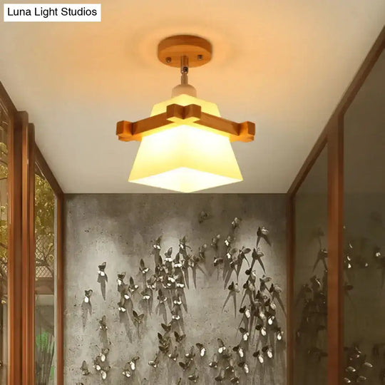 Sleek Asian Bamboo Geometric Semi Flush Mount Ceiling Light With Wood Finish / G