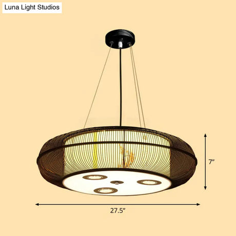 Sleek Bamboo Drum Chandelier - Modern Pendant Light For Restaurants