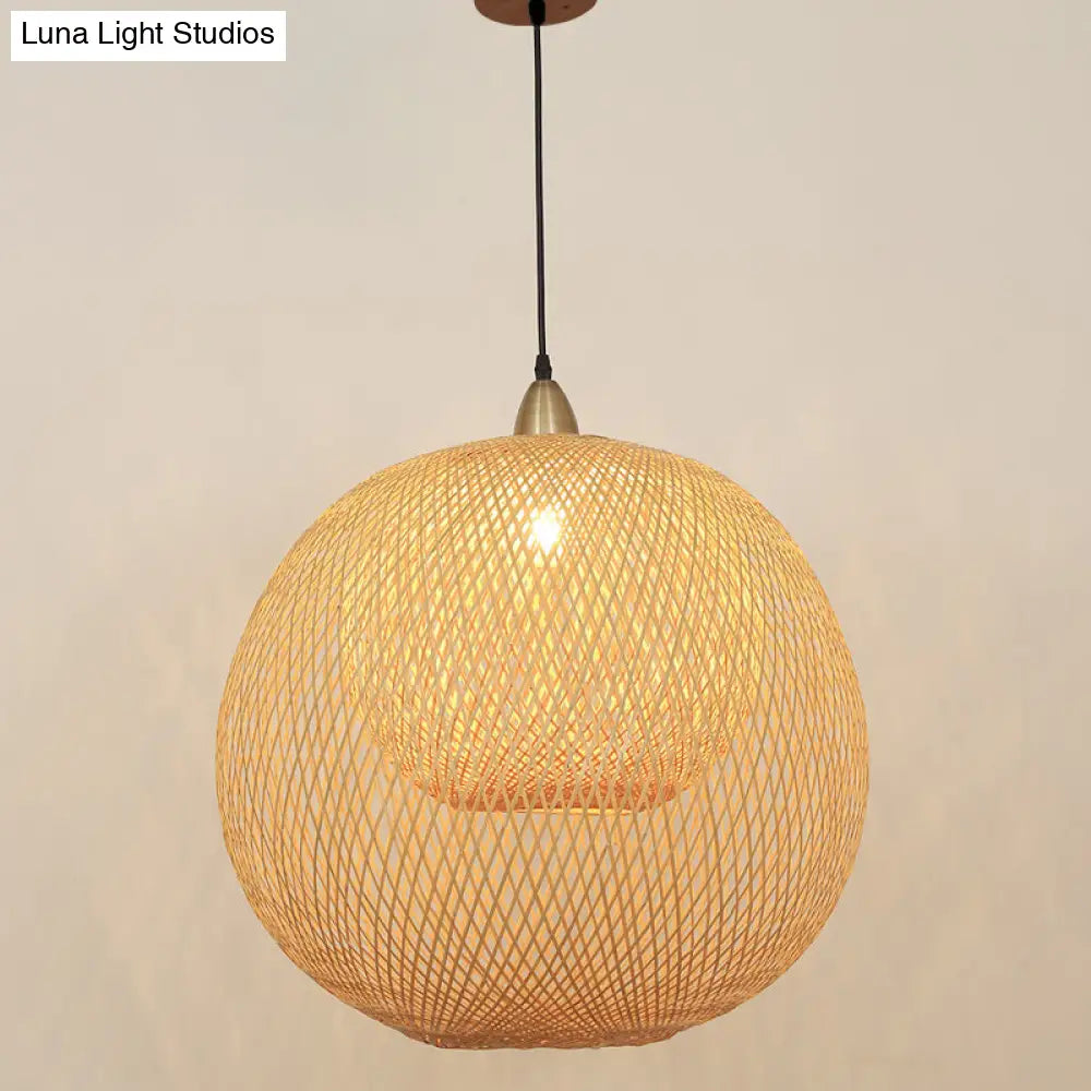 Sleek Bamboo Sphere Suspension Light - Minimalist 1Head Pendant Ceiling Lighting For Tea Room