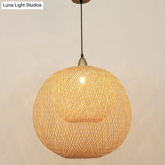 Sleek Bamboo Sphere Suspension Light - Minimalist 1Head Pendant Ceiling Lighting For Tea Room