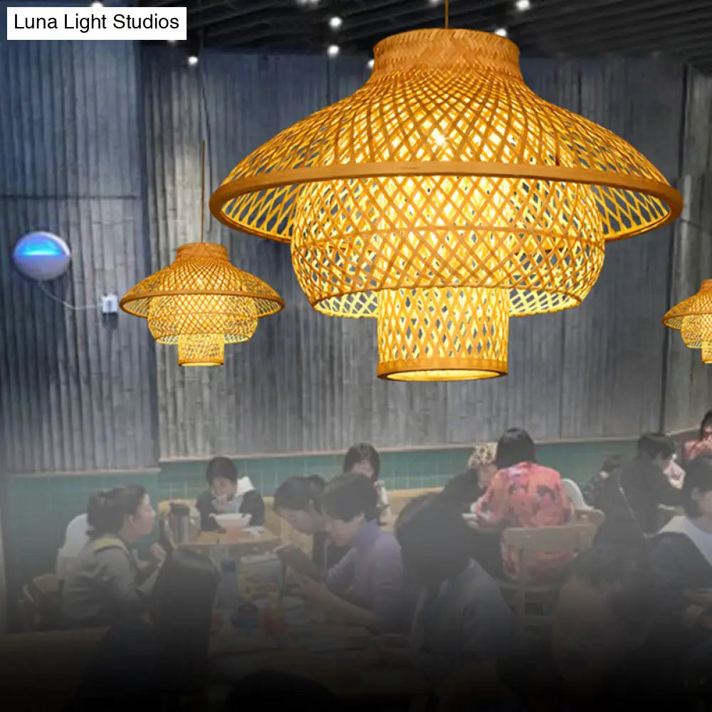Sleek Bamboo Suspension Light - Simplicity 1-Light Pendant For Restaurants