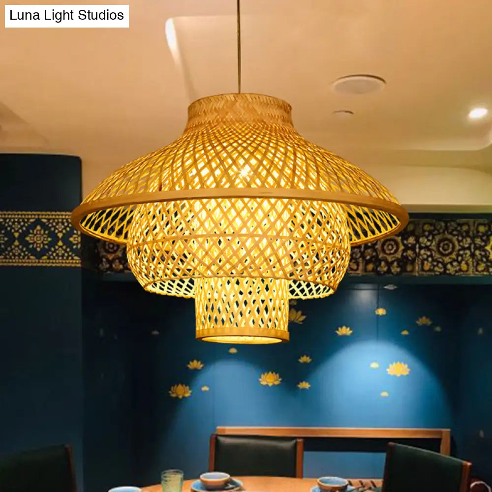 Sleek Bamboo Suspension Light - Simplicity 1-Light Pendant For Restaurants