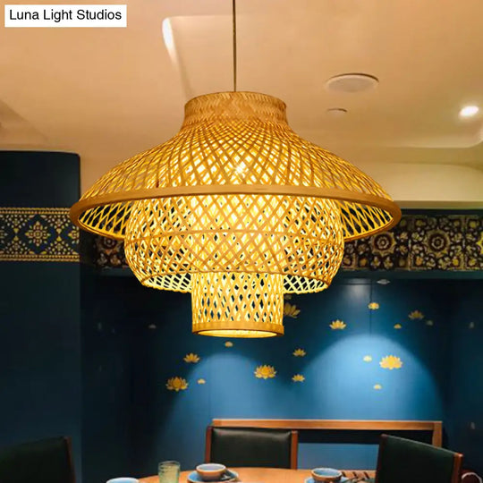 Sleek Bamboo Suspension Light - Simplicity 1-Light Pendant For Restaurants