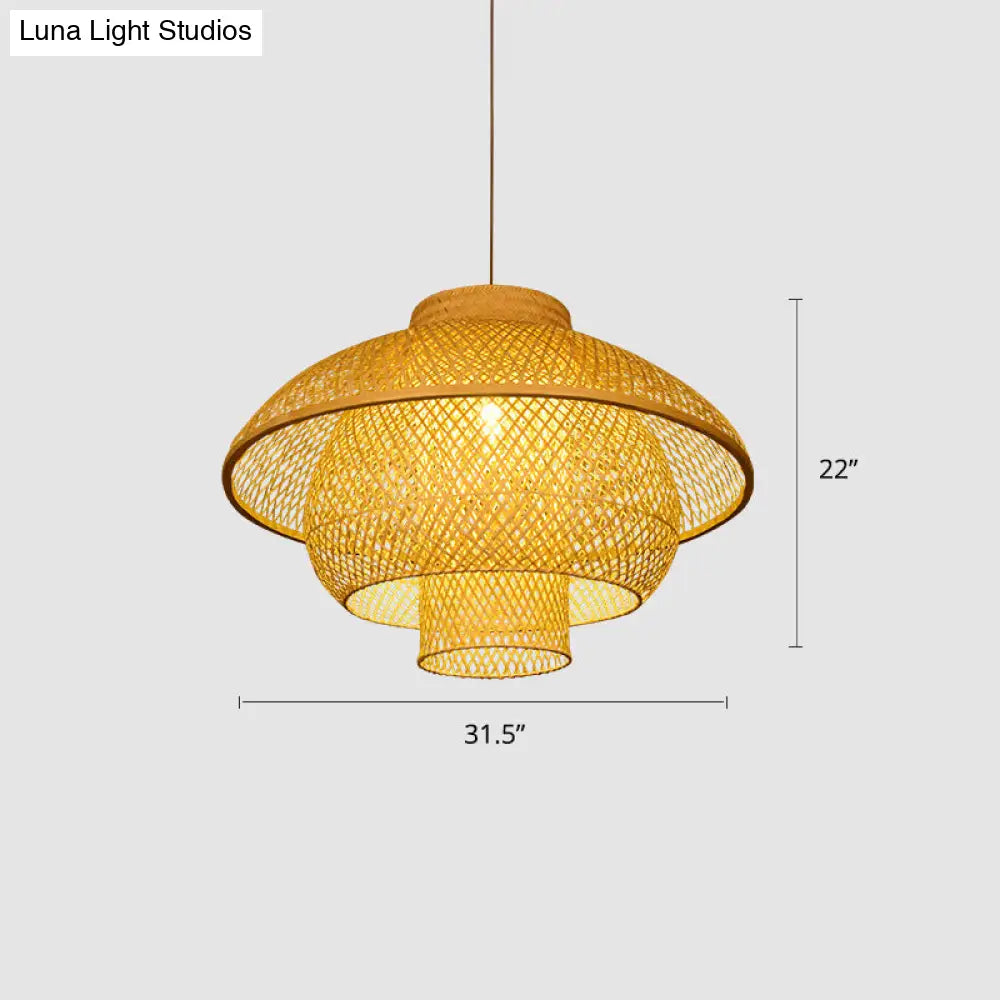 Sleek Bamboo Suspension Light - Simplicity 1-Light Pendant For Restaurants