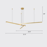 Sleek Bar-Shaped Led Chandelier | Simplicity Metal Ceiling Light For Living Room 3 / Gold Warm