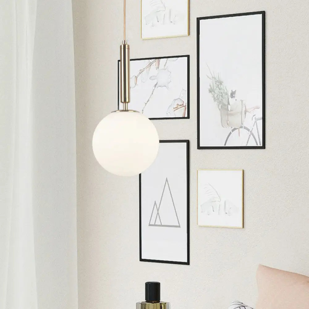 Sleek Bedside Pendant Lamp With White Glass Shade - Single Bulb Design Gold / 6’