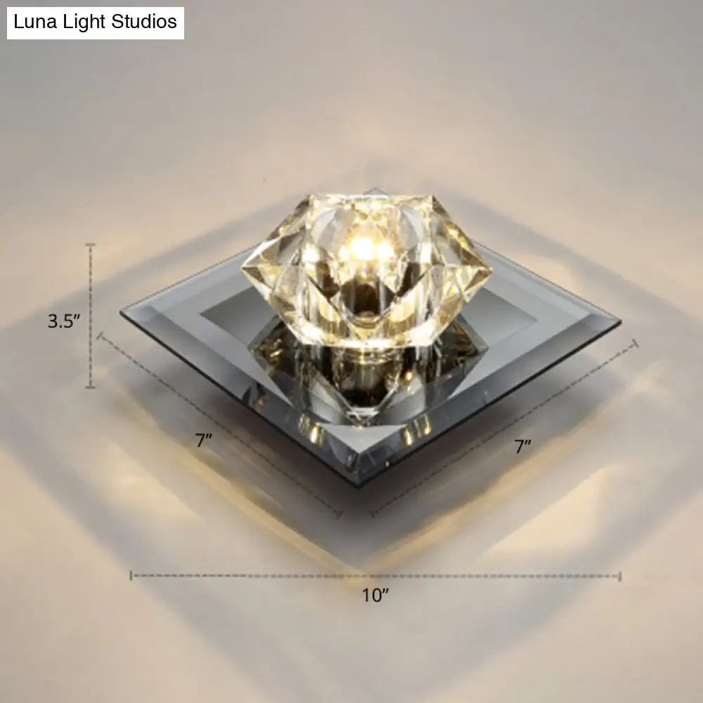 Sleek Beveled Crystal Flushmount Led Ceiling Light For Hallway - Floweret Design Black