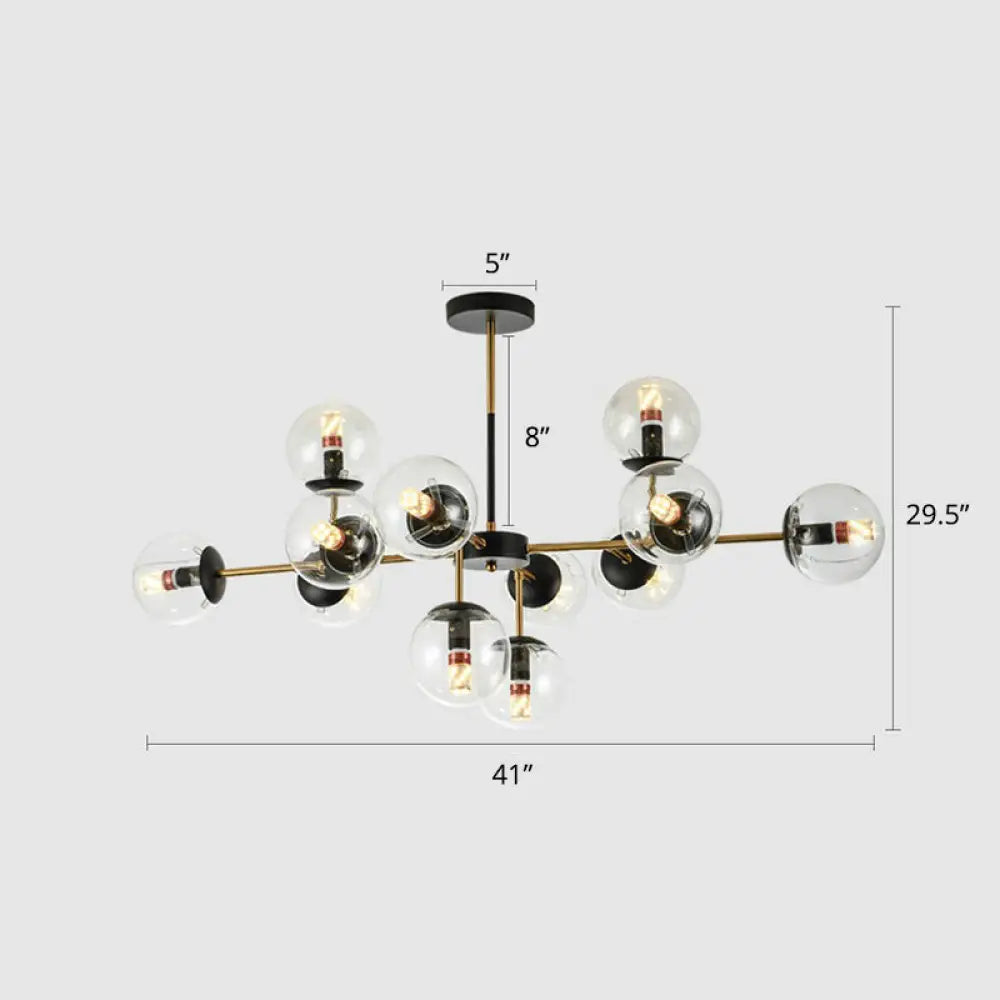 Sleek Black-Brass Spherical Chandelier – Nordic Glass Ceiling Suspension Lamp For Dining Room 12