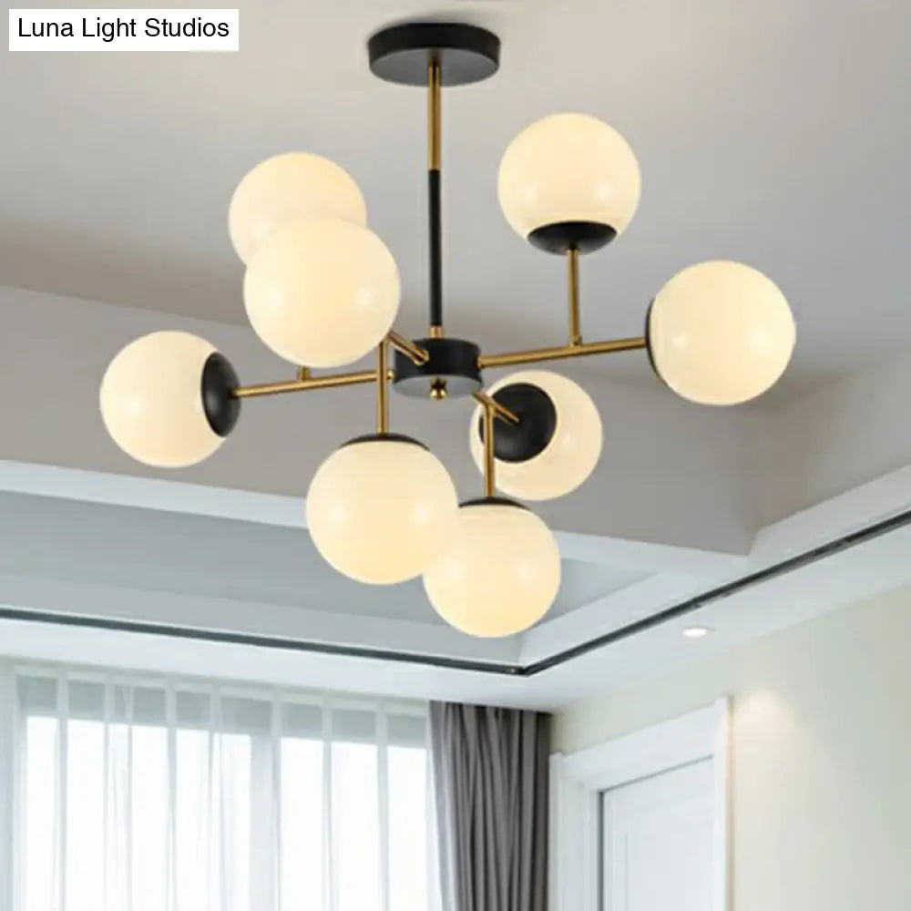 Sleek Black-Brass Spherical Chandelier – Nordic Glass Ceiling Suspension Lamp For Dining Room