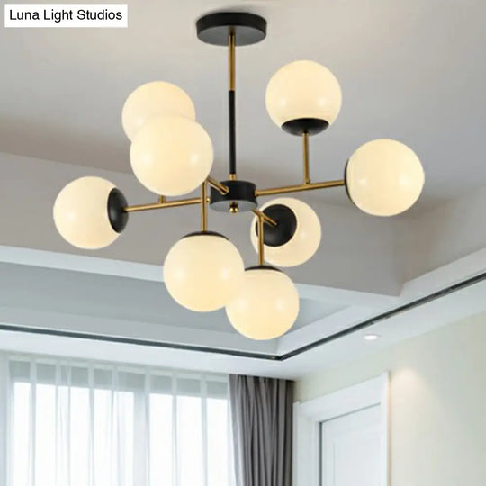 Sleek Black-Brass Spherical Chandelier – Nordic Glass Ceiling Suspension Lamp For Dining Room