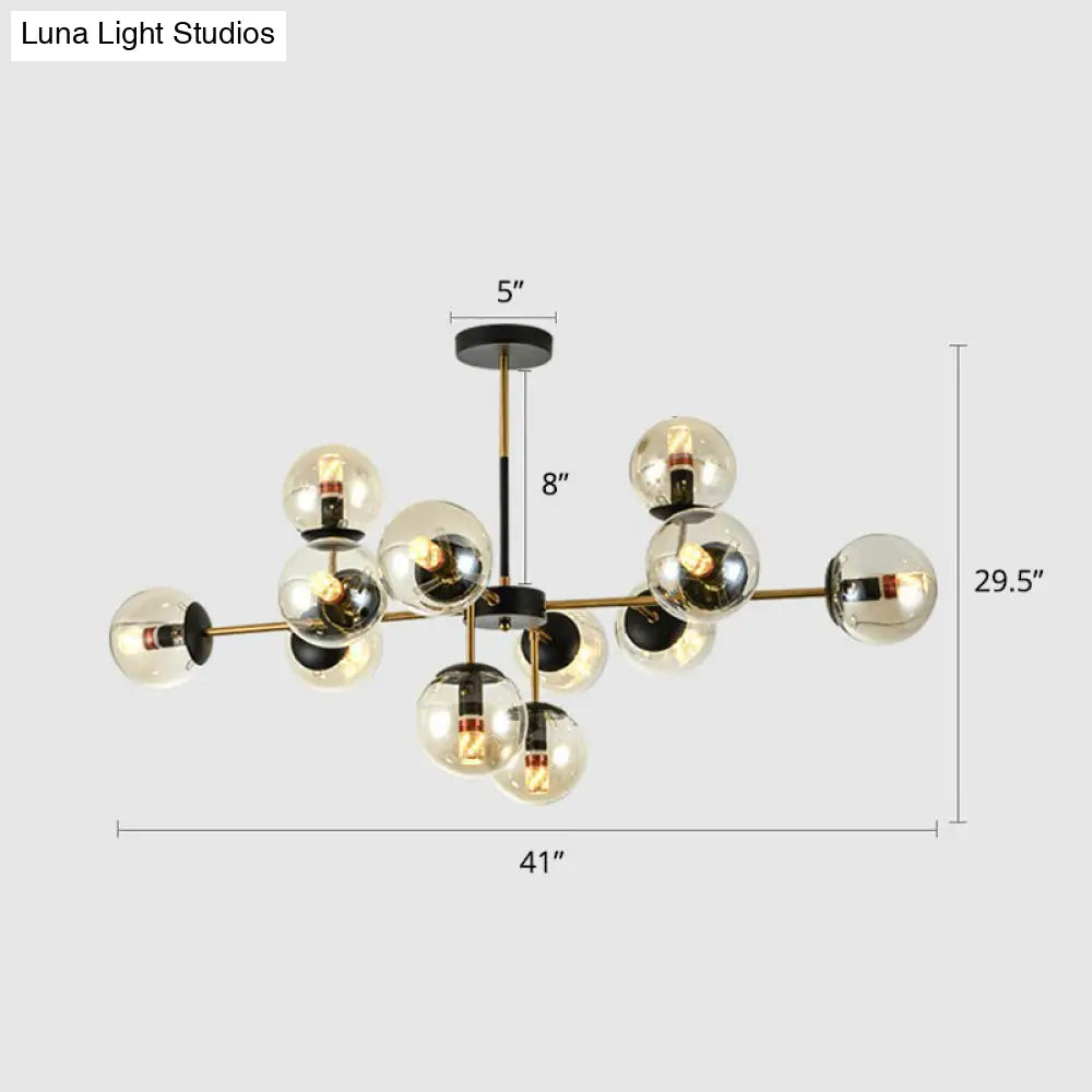 Nordic Glass Ceiling Chandelier - Black-Brass Spherical Light For Dining Room 12 / Amber