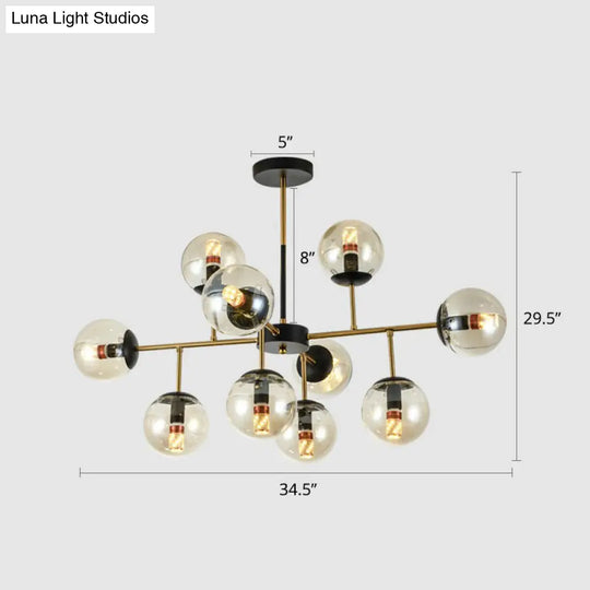 Nordic Glass Ceiling Chandelier - Black-Brass Spherical Light For Dining Room 10 / Amber