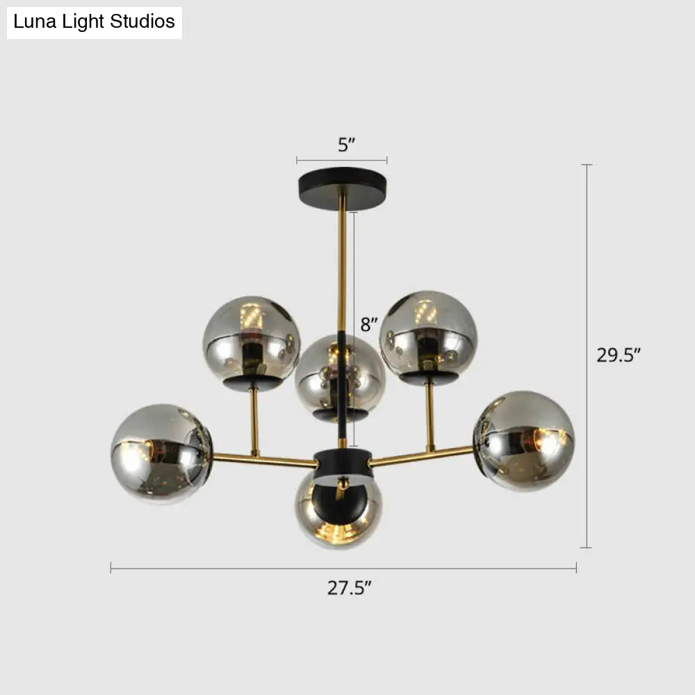 Nordic Glass Ceiling Chandelier - Black-Brass Spherical Light For Dining Room 6 / Smoke Gray