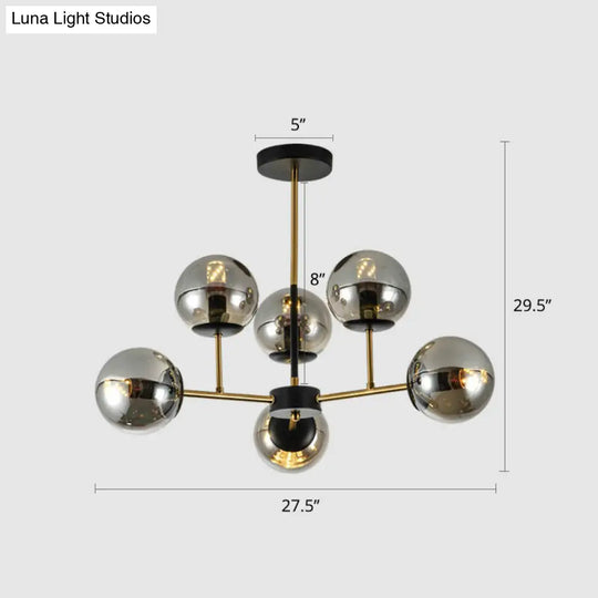 Nordic Glass Ceiling Chandelier - Black-Brass Spherical Light For Dining Room 6 / Smoke Gray