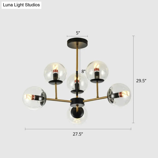 Nordic Glass Ceiling Chandelier - Black-Brass Spherical Light For Dining Room 6 / Clear