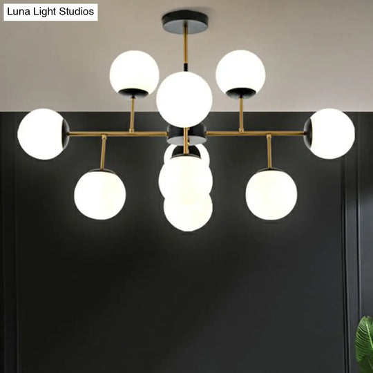 Nordic Glass Ceiling Chandelier - Black-Brass Spherical Light For Dining Room