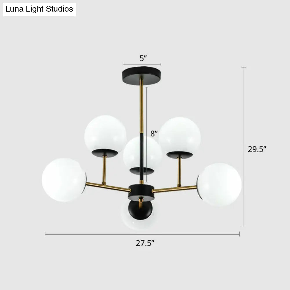 Nordic Glass Ceiling Chandelier - Black-Brass Spherical Light For Dining Room 6 / White