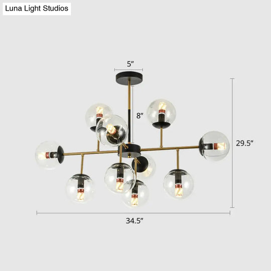 Nordic Glass Ceiling Chandelier - Black-Brass Spherical Light For Dining Room 10 / Clear