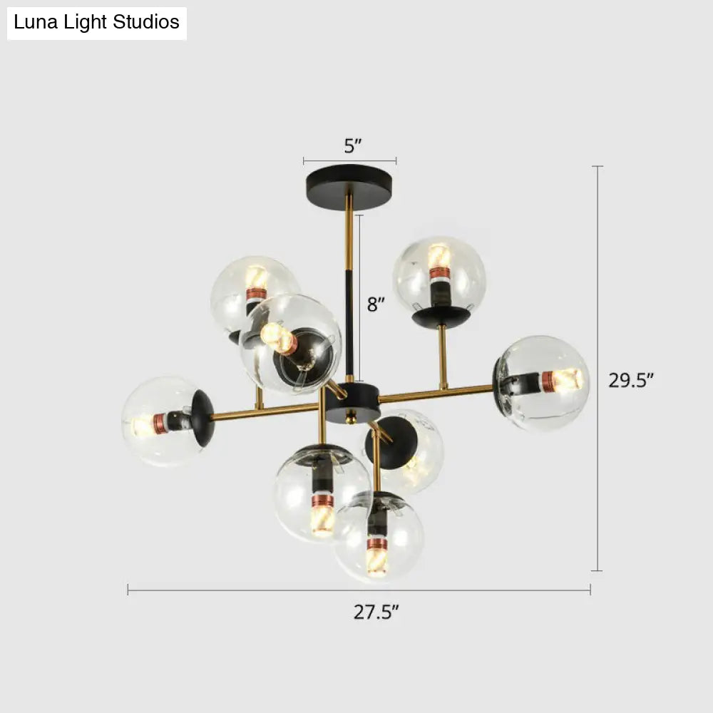 Nordic Glass Ceiling Chandelier - Black-Brass Spherical Light For Dining Room 8 / Clear