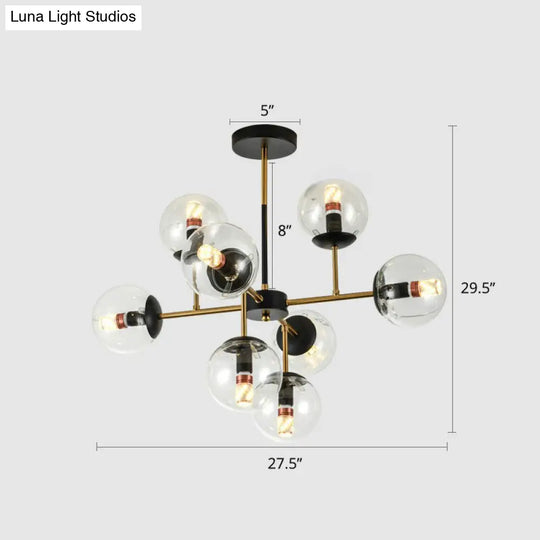 Nordic Glass Ceiling Chandelier - Black-Brass Spherical Light For Dining Room 8 / Clear