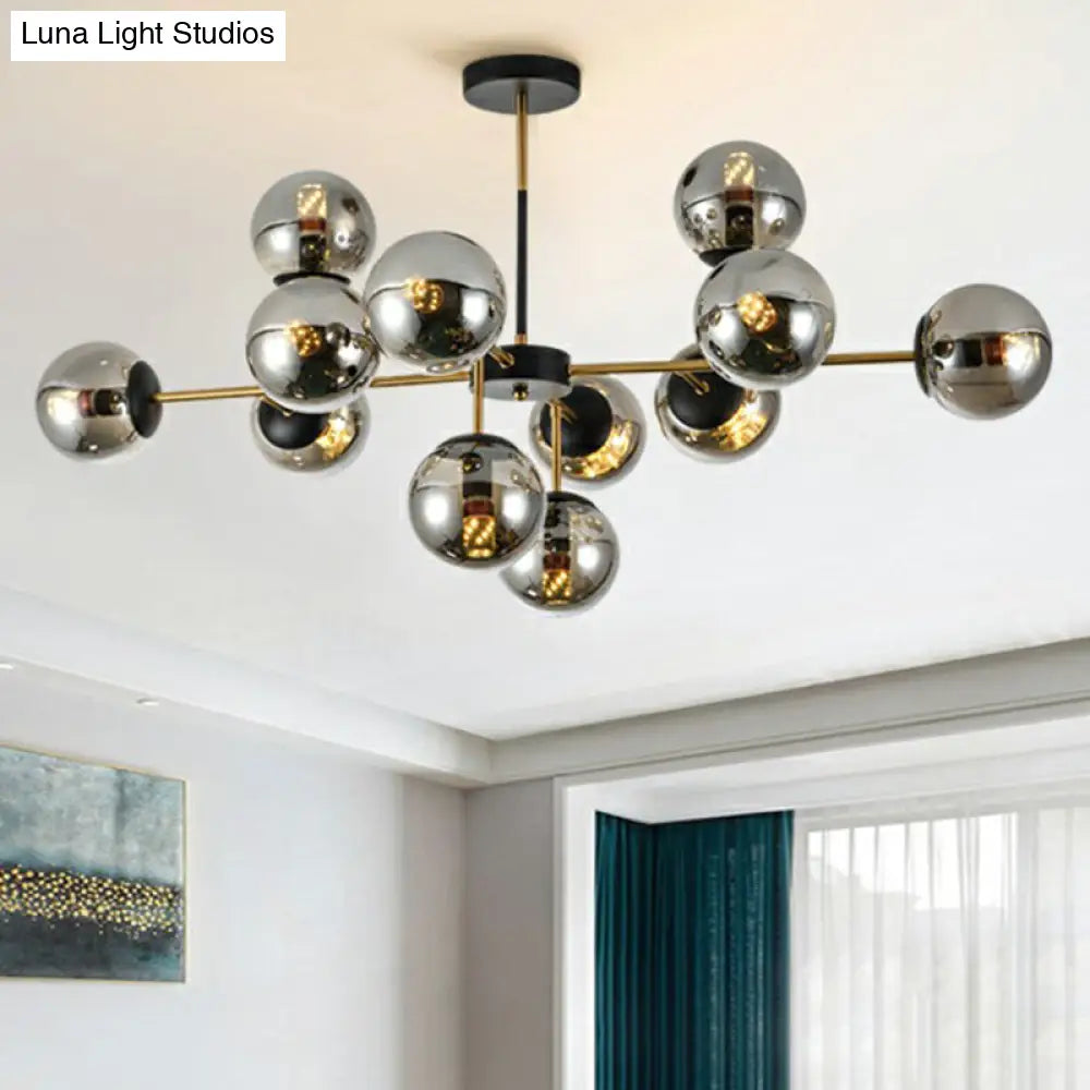 Nordic Glass Ceiling Chandelier - Black-Brass Spherical Light For Dining Room