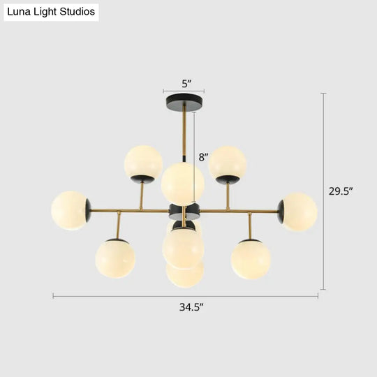 Nordic Glass Ceiling Chandelier - Black-Brass Spherical Light For Dining Room 10 / White