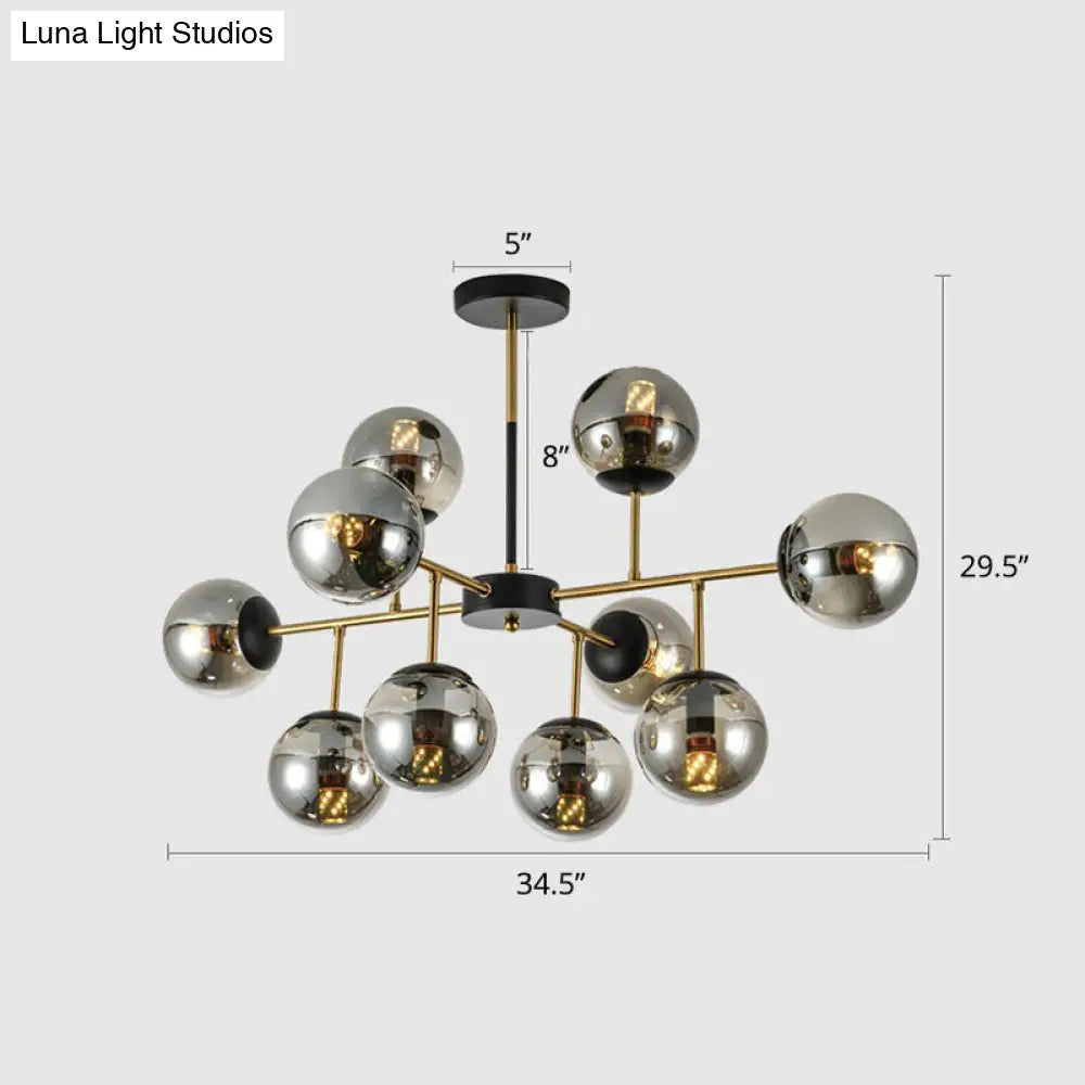 Nordic Glass Ceiling Chandelier - Black-Brass Spherical Light For Dining Room 10 / Smoke Gray