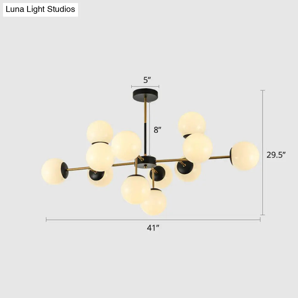 Nordic Glass Ceiling Chandelier - Black-Brass Spherical Light For Dining Room 12 / White