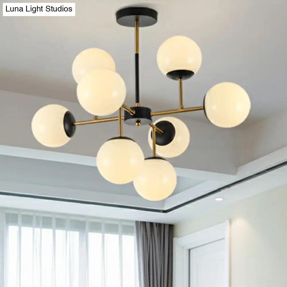 Nordic Glass Ceiling Chandelier - Black-Brass Spherical Light For Dining Room