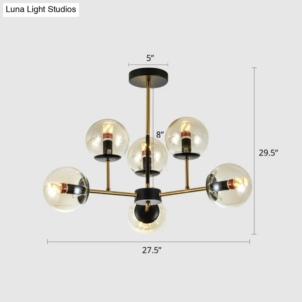 Nordic Glass Ceiling Chandelier - Black-Brass Spherical Light For Dining Room 6 / Amber
