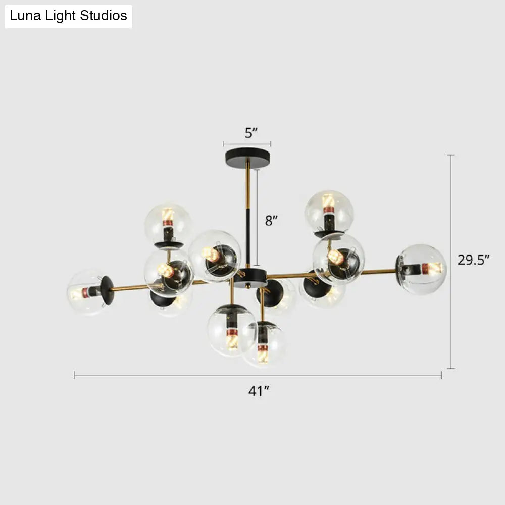 Nordic Glass Ceiling Chandelier - Black-Brass Spherical Light For Dining Room 12 / Clear