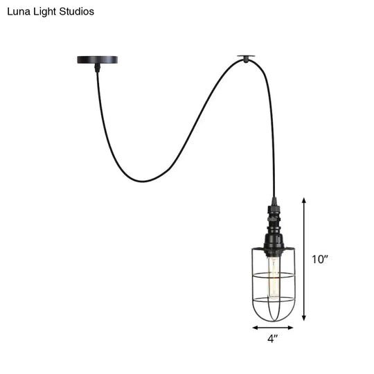 Farmhouse Iron Hanging Ceiling Light With Caged Design - 1 Bulb Coffee Shop Suspension Pendant In
