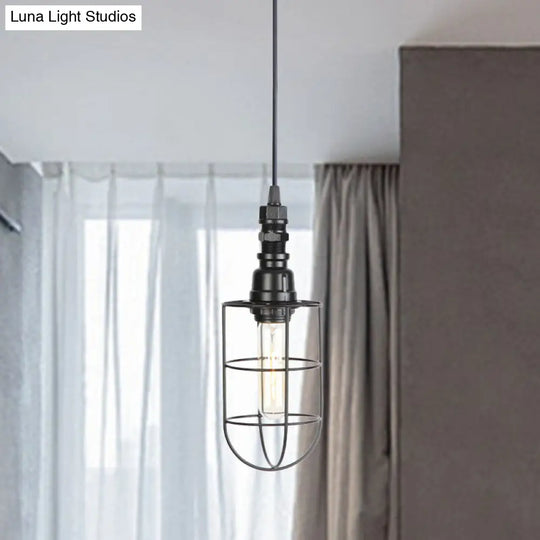 Farmhouse Iron Hanging Ceiling Light With Caged Design - 1 Bulb Coffee Shop Suspension Pendant In