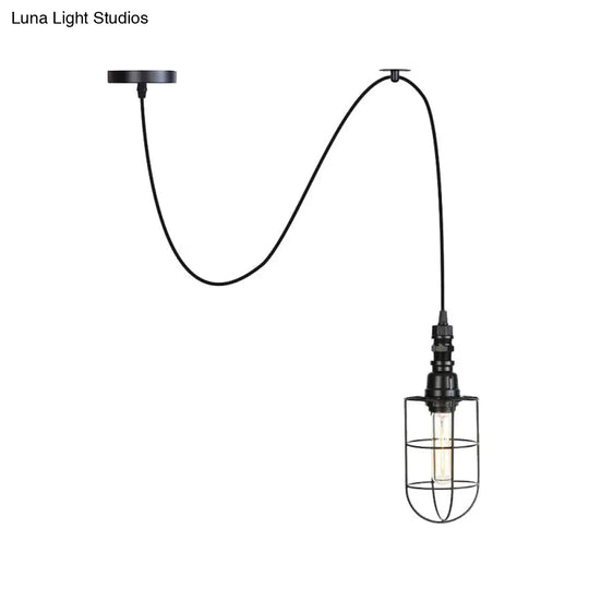 Farmhouse Iron Hanging Ceiling Light With Caged Design - 1 Bulb Coffee Shop Suspension Pendant In