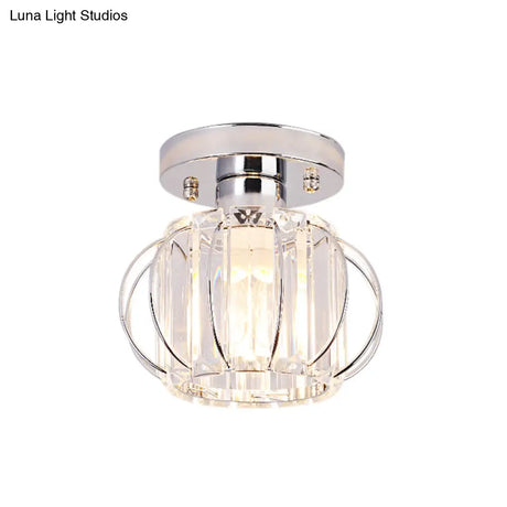 Sleek Black/Chrome Crystal Flush Mount Ceiling Lamp - Simplicity Corridor Lighting