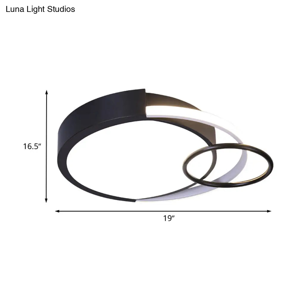 Sleek Black Circle Flush Mount Minimalist Led Metallic Ceiling Lamp - 16.5’/20’ Diameter