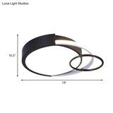 Sleek Black Circle Flush Mount Minimalist Led Metallic Ceiling Lamp - 16.5’/20’ Diameter