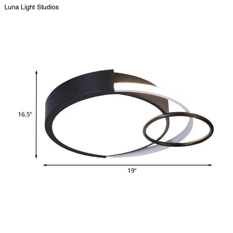 Sleek Black Circle Flush Mount Minimalist Led Metallic Ceiling Lamp - 16.5’/20’ Diameter