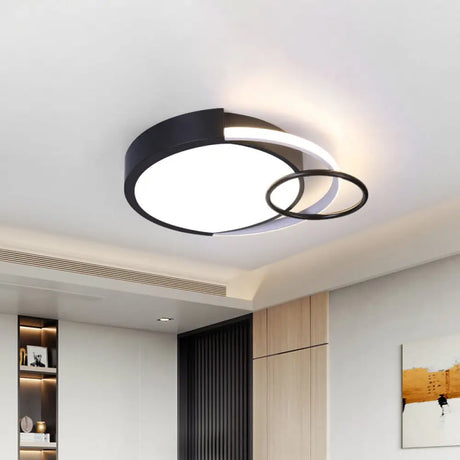 Sleek Black Circle Flush Mount Minimalist Led Metallic Ceiling Lamp - 16.5/20 Diameter Versatile