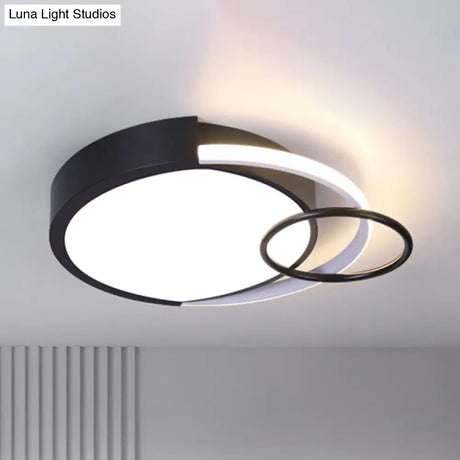 Sleek Black Circle Flush Mount Minimalist Led Metallic Ceiling Lamp - 16.5/20 Diameter Versatile
