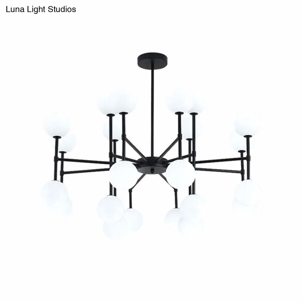 Sleek Black Finish Chandelier With Orb Shade - 18/24 Lights Metal Pendant Light