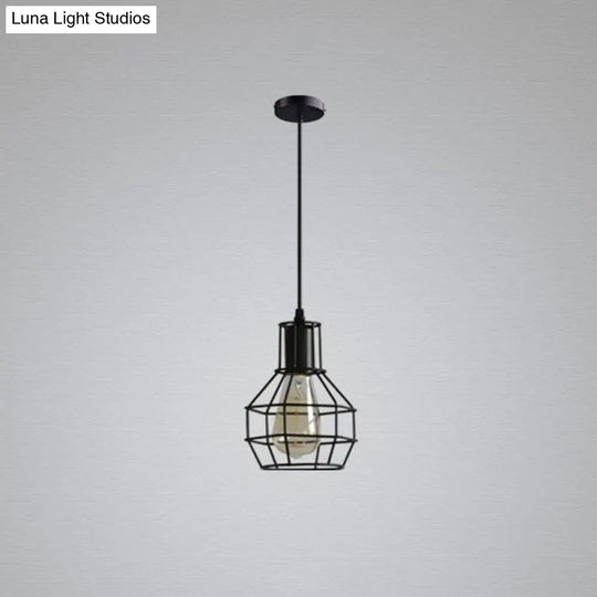 Sleek Black Grenade Cage Pendant Light - Simplicity Iron 1 Bulb Ideal For Dining Rooms