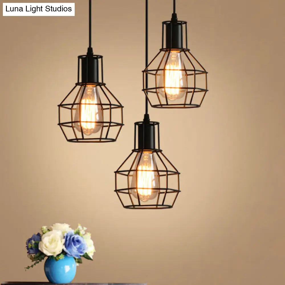 Sleek Black Iron Cage Hanging Light - Minimalistic Dining Room Pendant Fixture (1-Bulb)