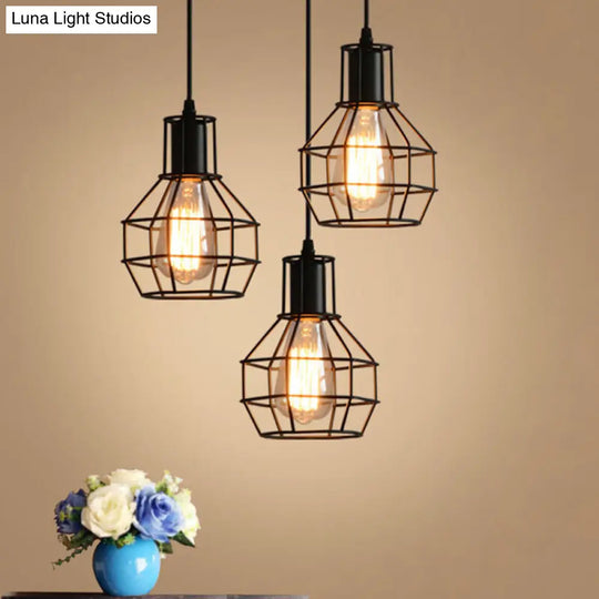 Sleek Black Iron Cage Hanging Light - Minimalistic Dining Room Pendant Fixture (1-Bulb)