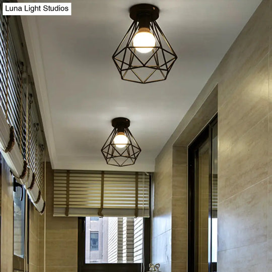 Sleek Black Iron 1 - Light Semi Flush Ceiling Light - Industrial Style