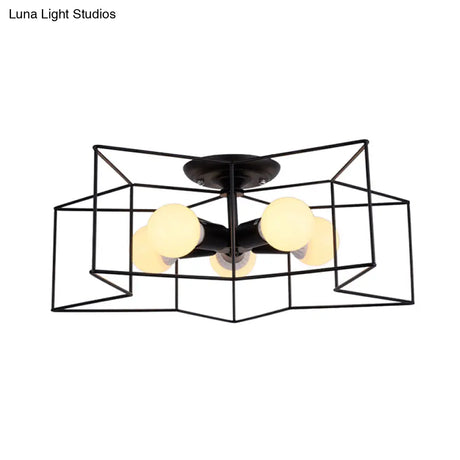 Sleek Black Iron 1 - Light Semi Flush Ceiling Light - Industrial Style