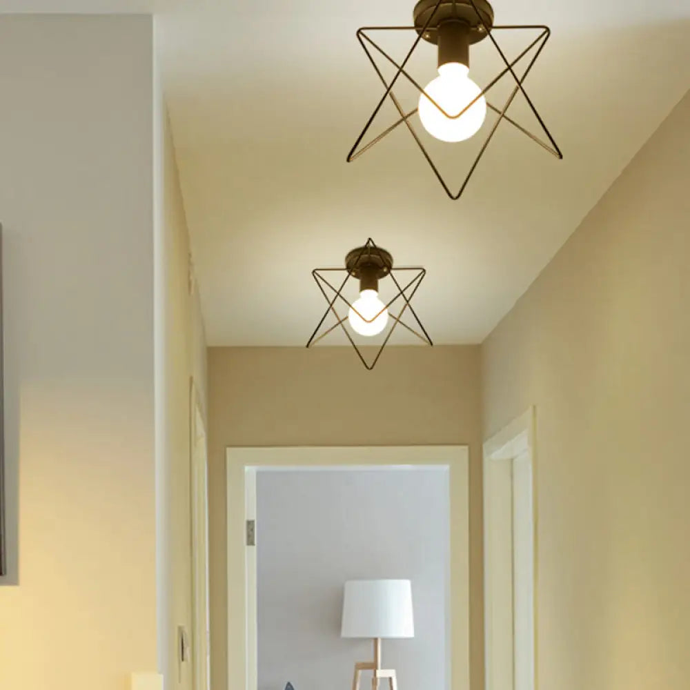 Sleek Black Iron 1 - Light Semi Flush Ceiling Light - Industrial Style / Linear