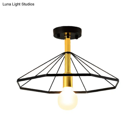 Sleek Black Metal Semi Flush Ceiling Light - Minimalist 1 Fixture Perfect For Lobby